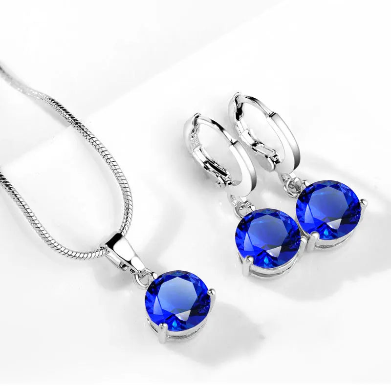 Classic Wedding Jewelry Set For Women Multicolor Zircon Silver Color Earrings Necklace Fashion Gift Jewellery