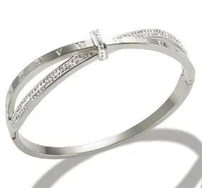 Simple Steel 3 Crystal Bracelet Bangle