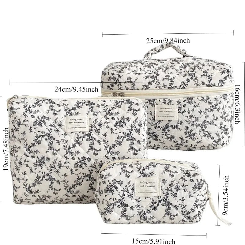 4pcs Retro Black White Floral Cosmetic Bag Large Capacity Portable Travel Toiletry Storage Bag