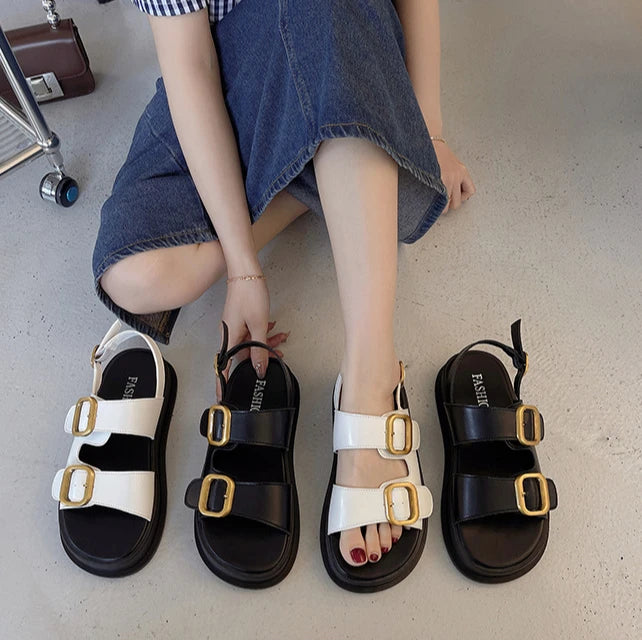 Gladiator Platform Sandals, 2025 Summer Metal Buckle Flat Sandals