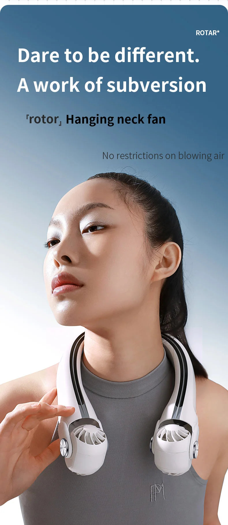 USB Rechargeable Rotor Neck Hanging Portable Fan Adjustable Bladeless Turbo Cooling for Dorm Home Outdoor Use